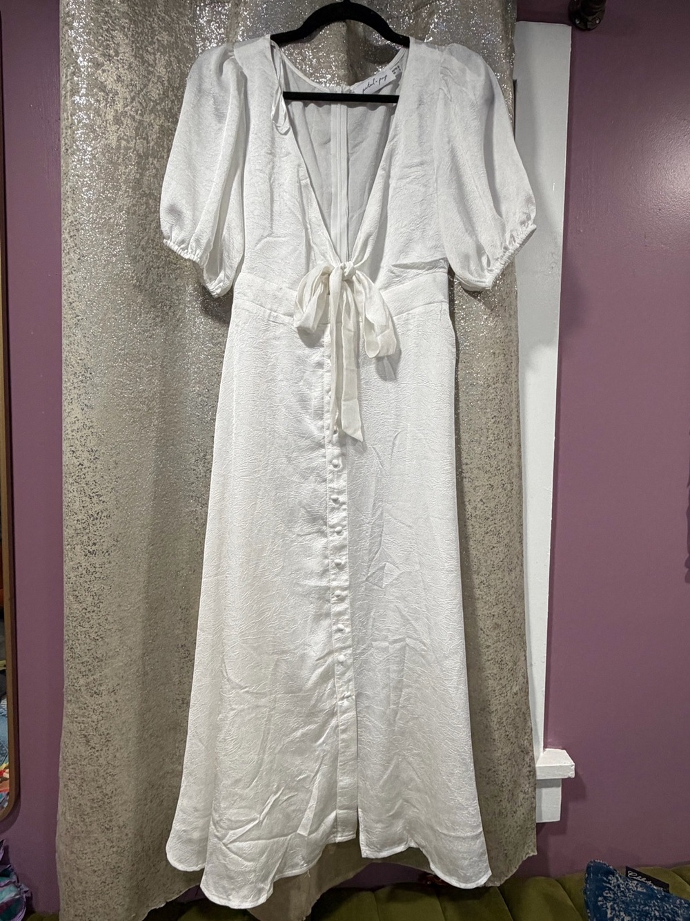 Petal & Pup White Puff-Sleeve Tie-Front Maxi Dress